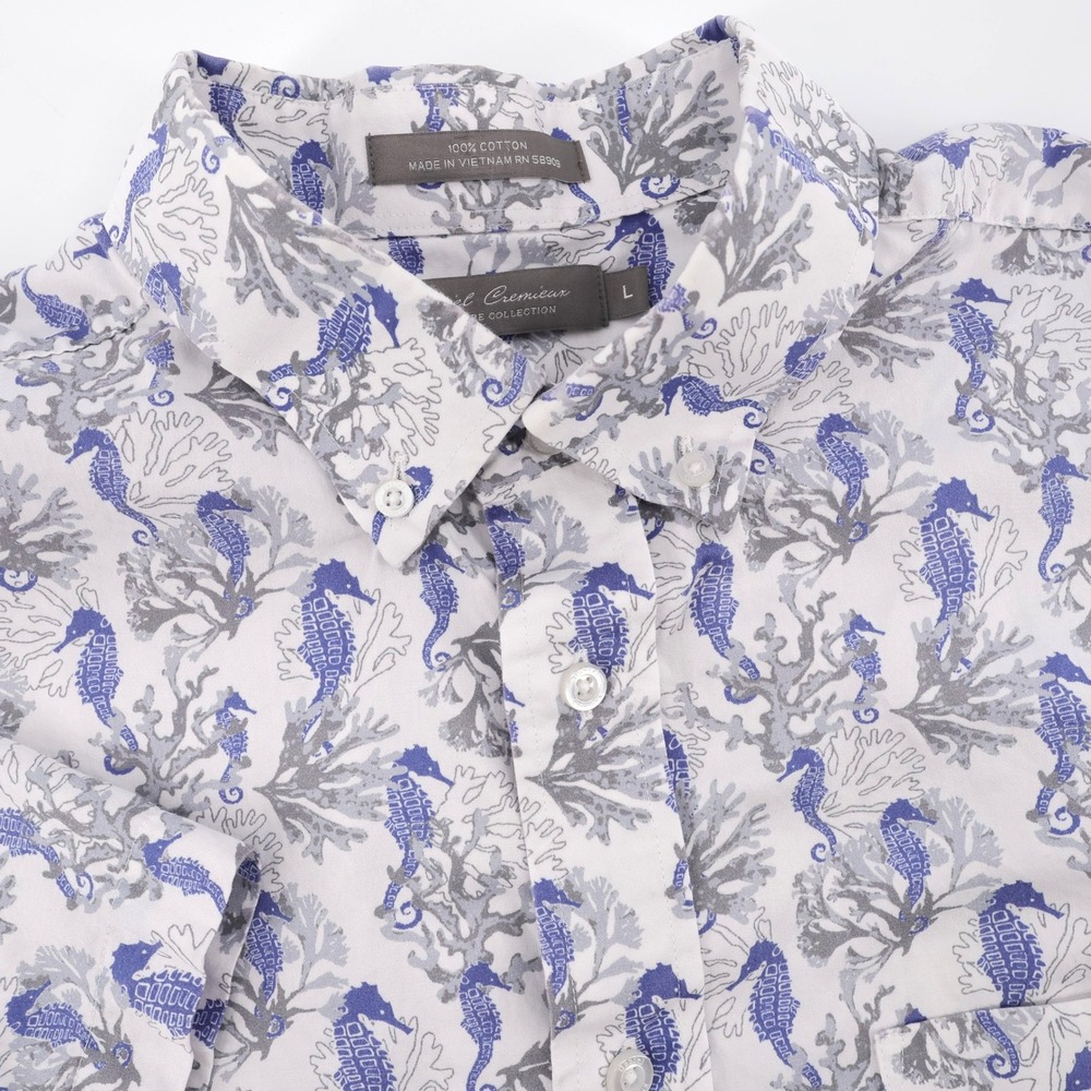 Daniel Cremieux Seahorse Print Button Down Shirt Blue Short Sleeve Mens Large